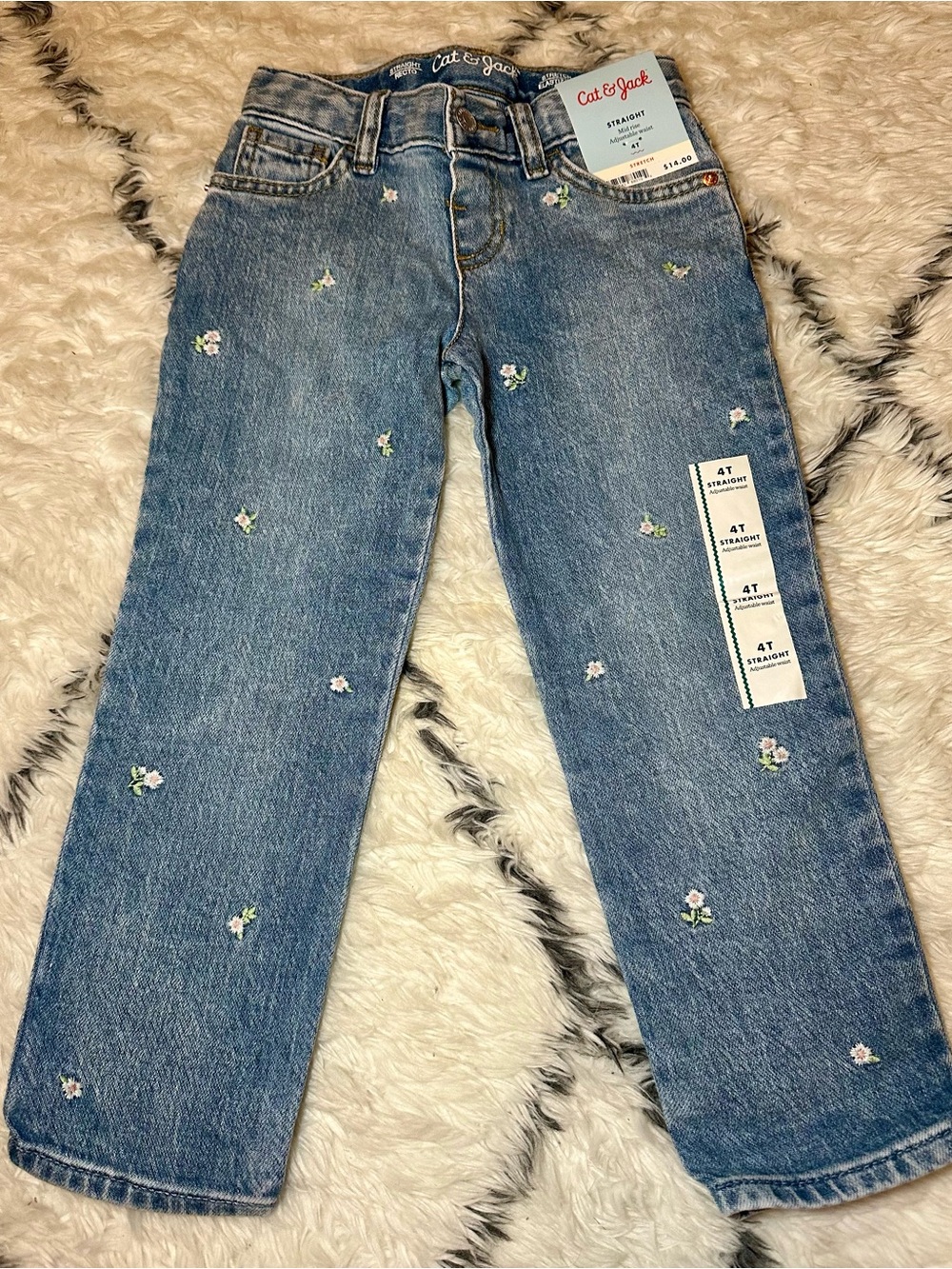 NWT Cat & Jack Light Blue Floral Embroidered Straight Leg Jeans 4T